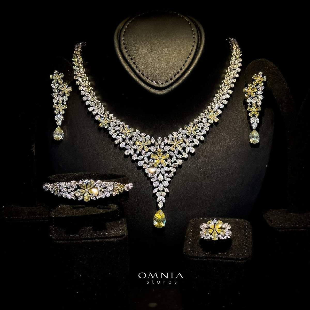 Omnia Azhar Yellow Bridal Full Set in High Quality Zircon Stone Rhodium Plated - OMNIASTORES UAE