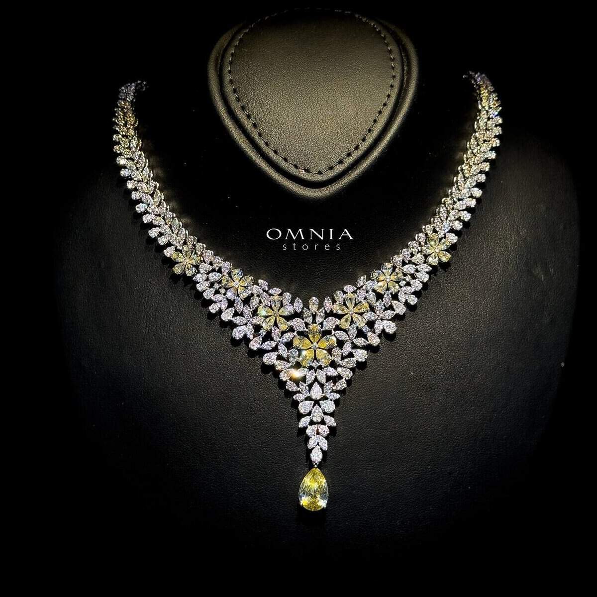 Omnia Azhar Yellow Bridal Full Set in High Quality Zircon Stone Rhodium Plated - OMNIASTORES UAE