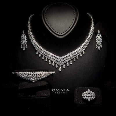 Omnia Sima White Luxury Bridal Full Set in High Quality Zircon Stone Rhodium Plated