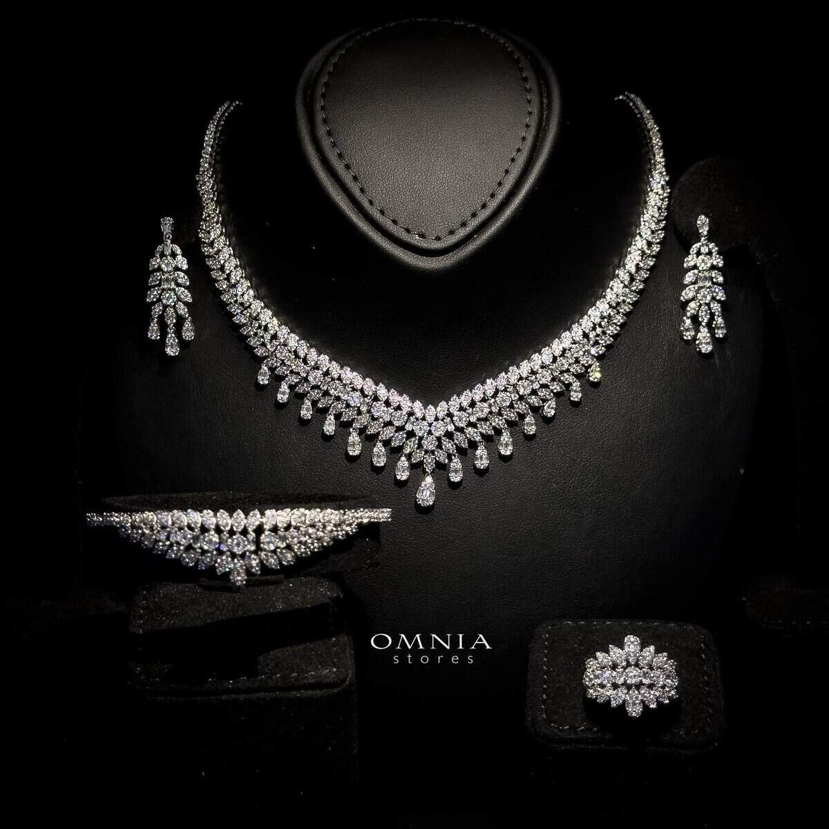 Omnia Sima White Bridal Full Set in High Quality Zircon Stone Rhodium Plated - OMNIASTORES UAE