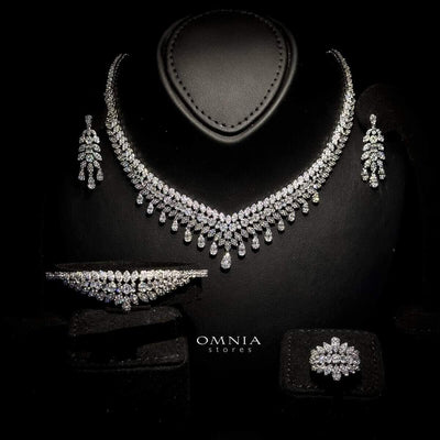 Omnia Sima White Bridal Full Set in High Quality Zircon Stone Rhodium Plated