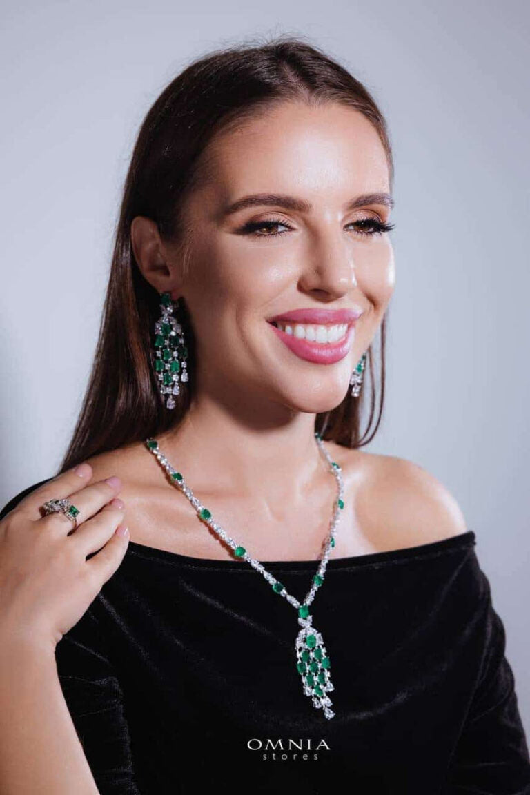 Omnia Israa Green Chandelier Earrings In 92.5 Silver High Quality Simulated diamonds - OMNIASTORES UAE