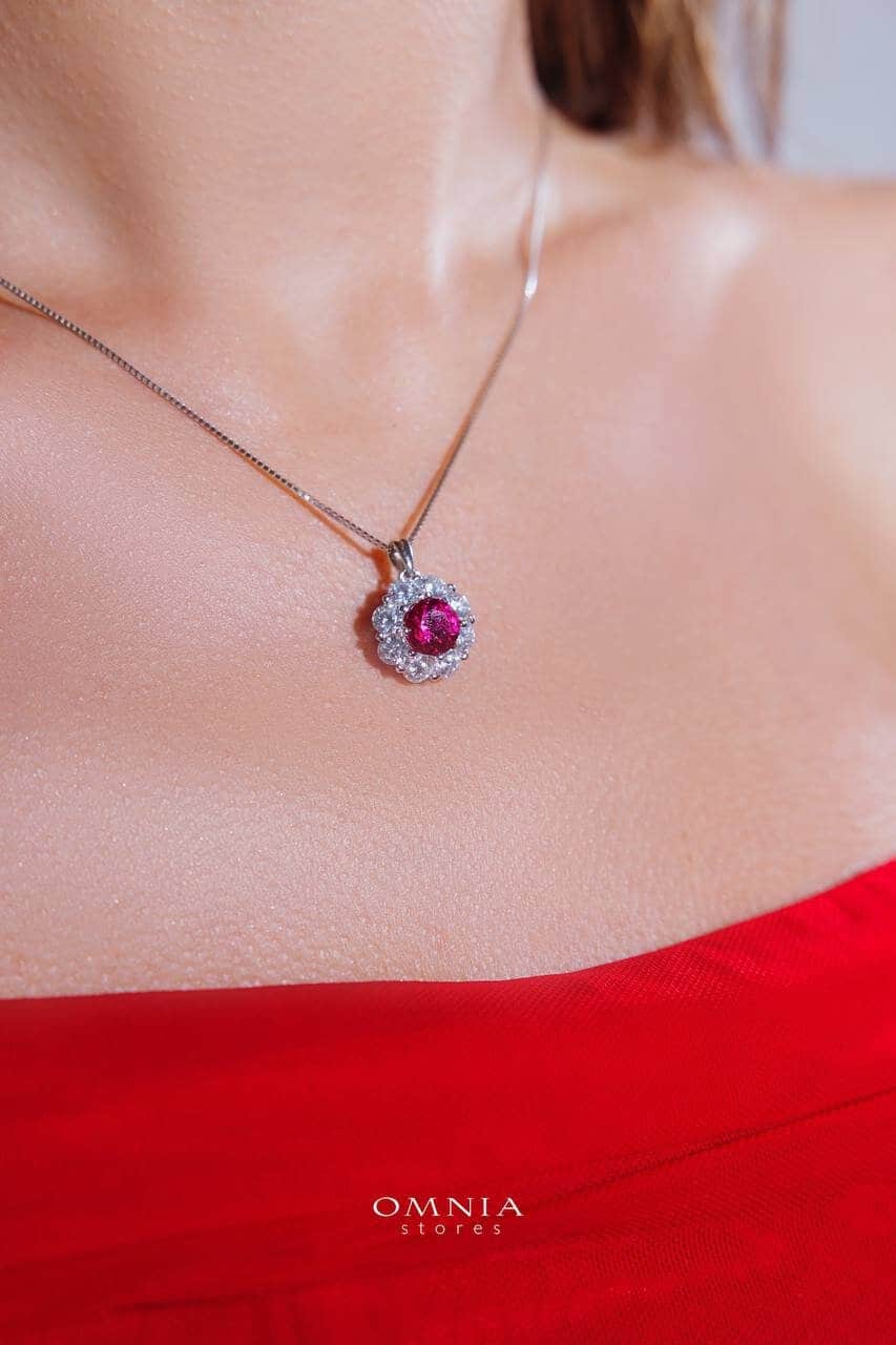 Omnia Mashael Red Pendant Necklace in 92.5 Silver with High Quality Simulated Diamonds - OMNIASTORES UAE