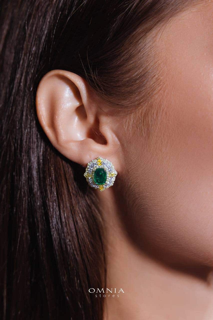 Omnia Maliya Green Earrings in 92.5 Silver High Quality Simulated Diamonds - OMNIASTORES UAE
