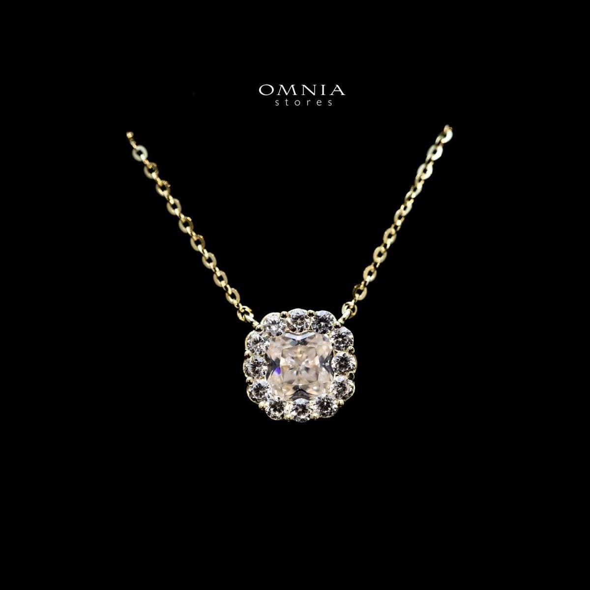 Omnia Ashley Golden Square Pendant Necklace in 92.5 Silver with High Quality Iced Cut Stones - OMNIASTORES UAE