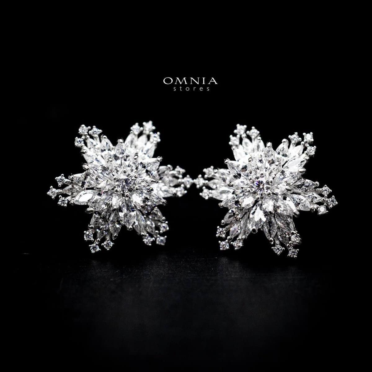 Omnia Sofia Floral Stud Earrings in 92.5 Silver with High Quality Iced Cut Stones - OMNIASTORES UAE