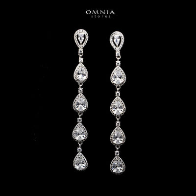 Omnia Amal Long Drop Earrings in 92.5 Silver with High Quality Zircon Stones