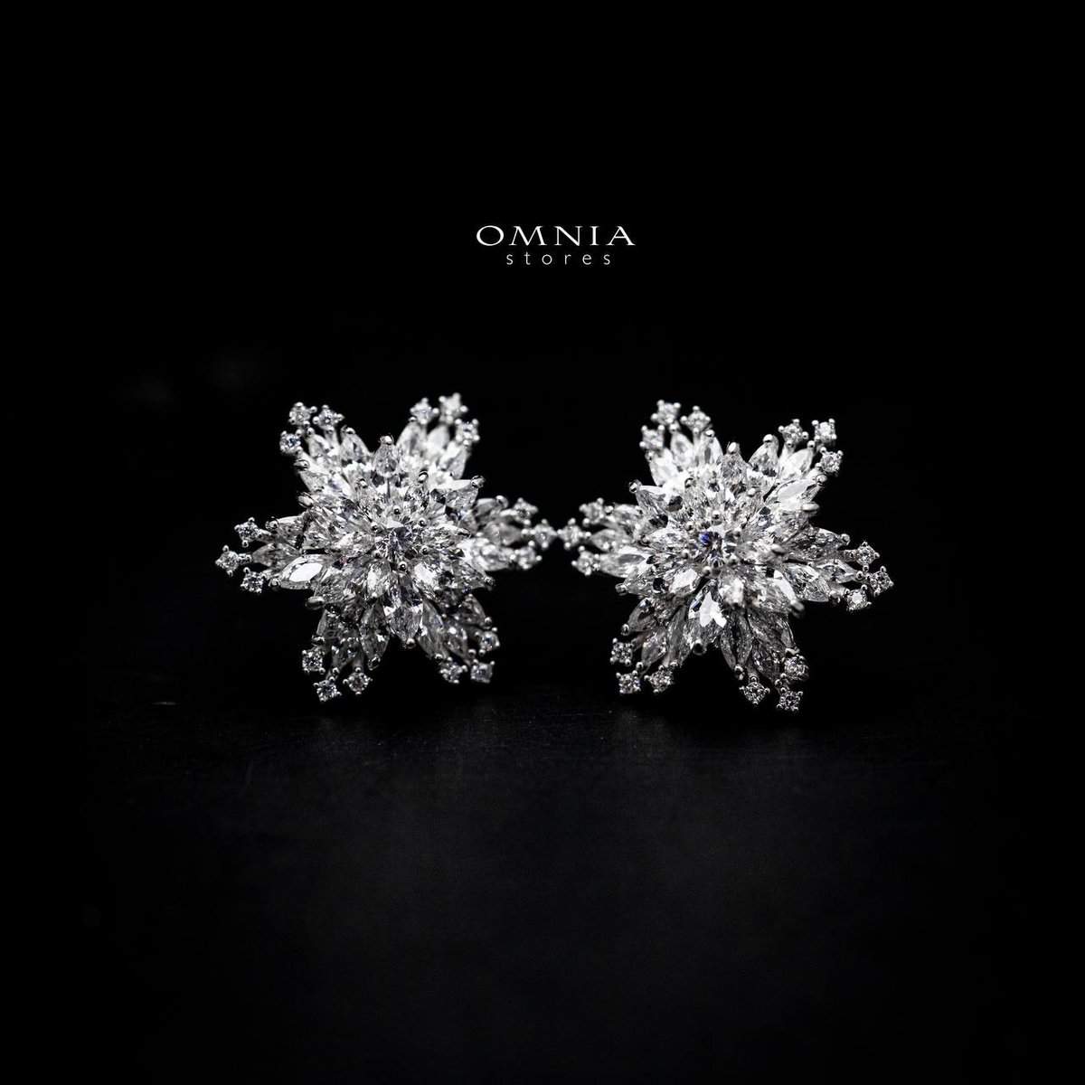 Omnia Sofia Floral Stud Earrings in 92.5 Silver with High Quality Iced Cut Stones - OMNIASTORES UAE