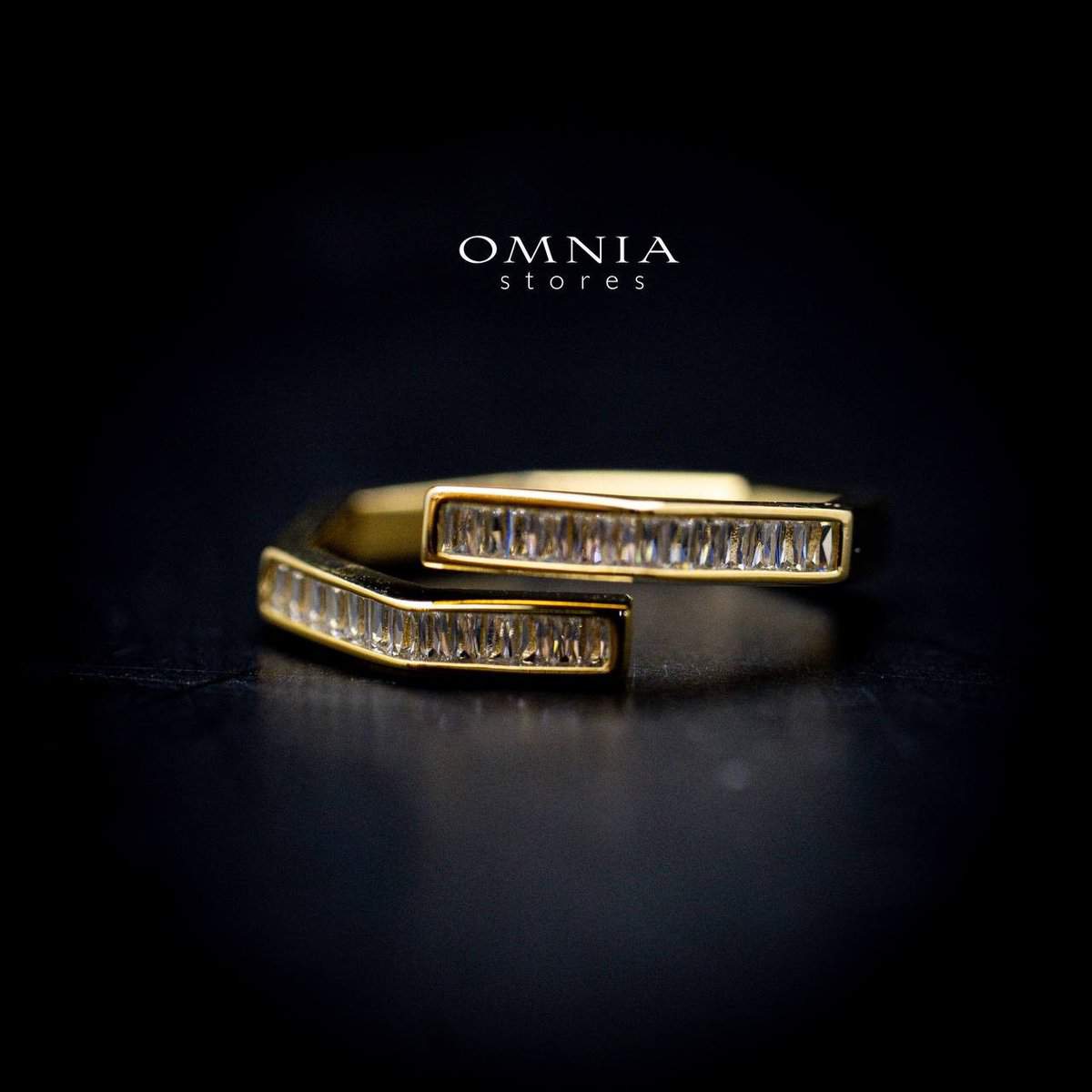 Omnia Liana Golden Band Ring with High Quality Iced Cut Stones - OMNIASTORES UAE
