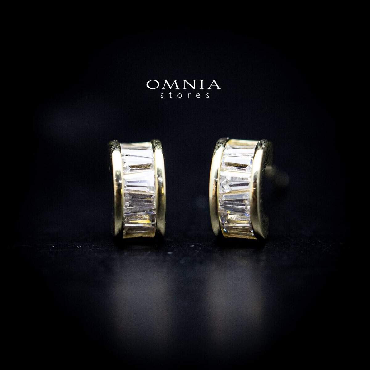 Omnia Liana Golden Small Hoop Stud Earrings in 92.5 Silver with High Quality Iced Cut Stones - OMNIASTORES UAE