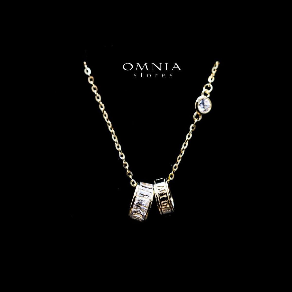 Omnia Lamis Double Ring Pendant Necklace in 92.5 Silver with High Quality Iced Cut Stone - OMNIASTORES UAE