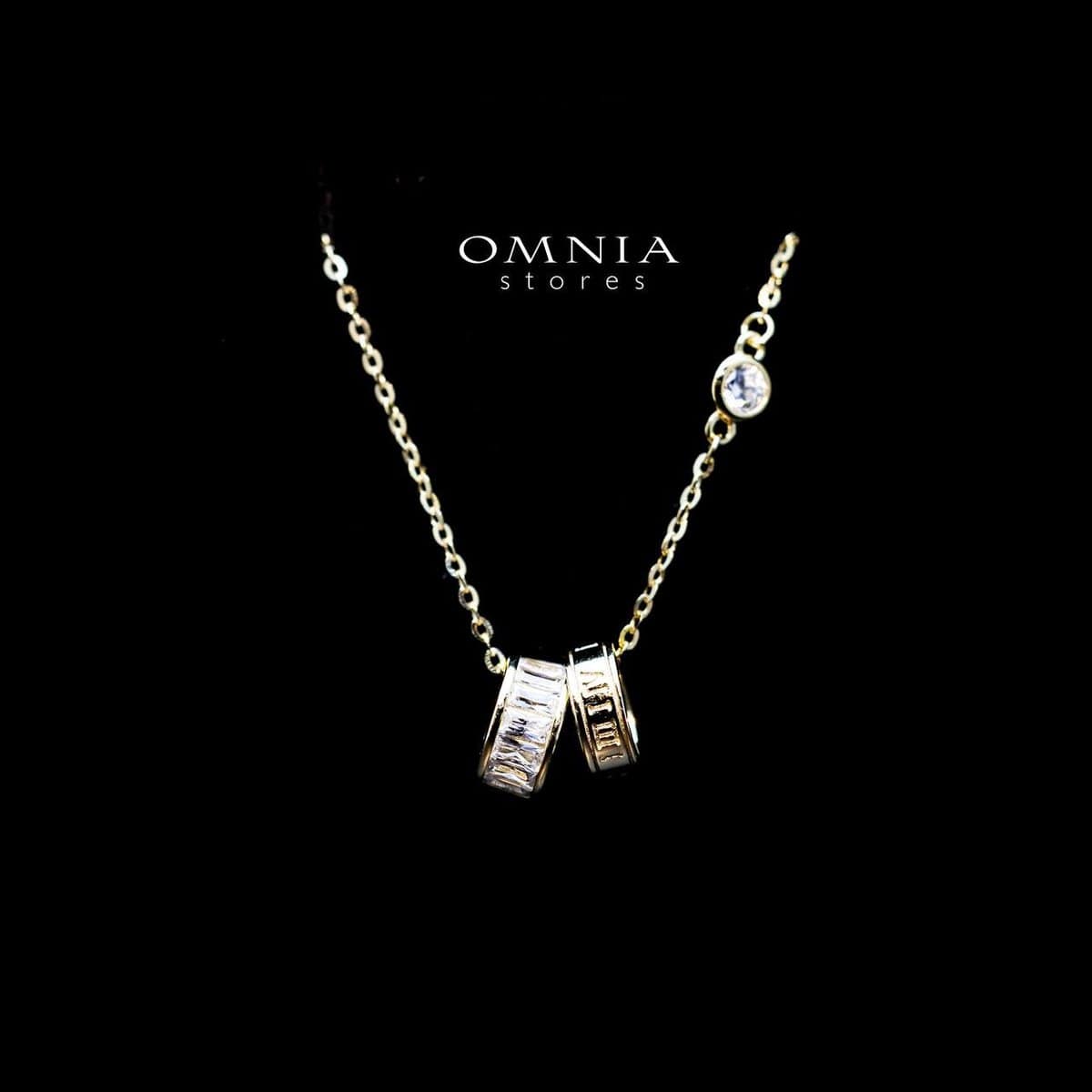 Omnia Lamis Double Ring Pendant Necklace in 92.5 Silver with High Quality Iced Cut Stone - OMNIASTORES UAE