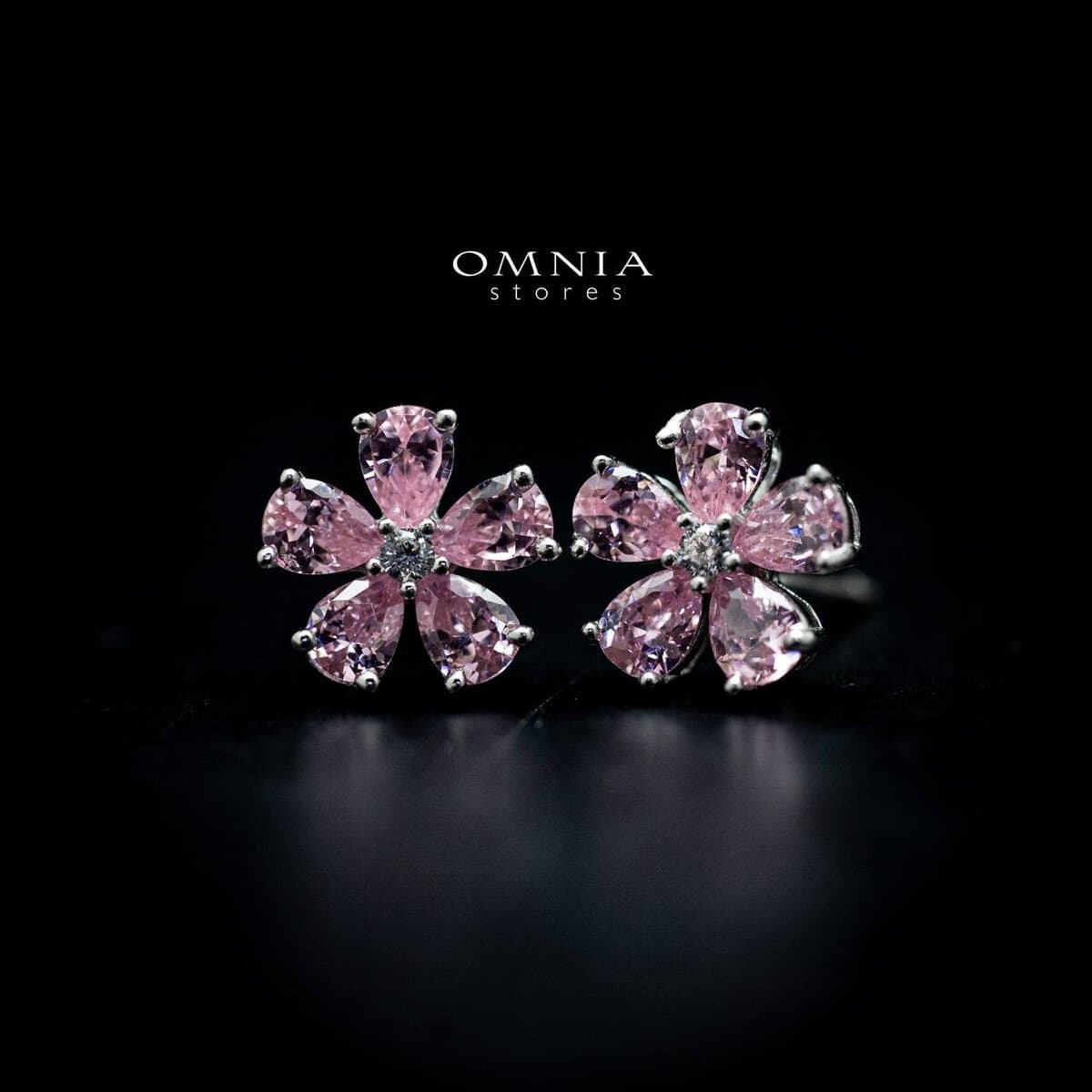 Omnia Pink Blossom Stud Earrings In 92.5 Silver with High Quality Simulated Diamonds - OMNIASTORES UAE