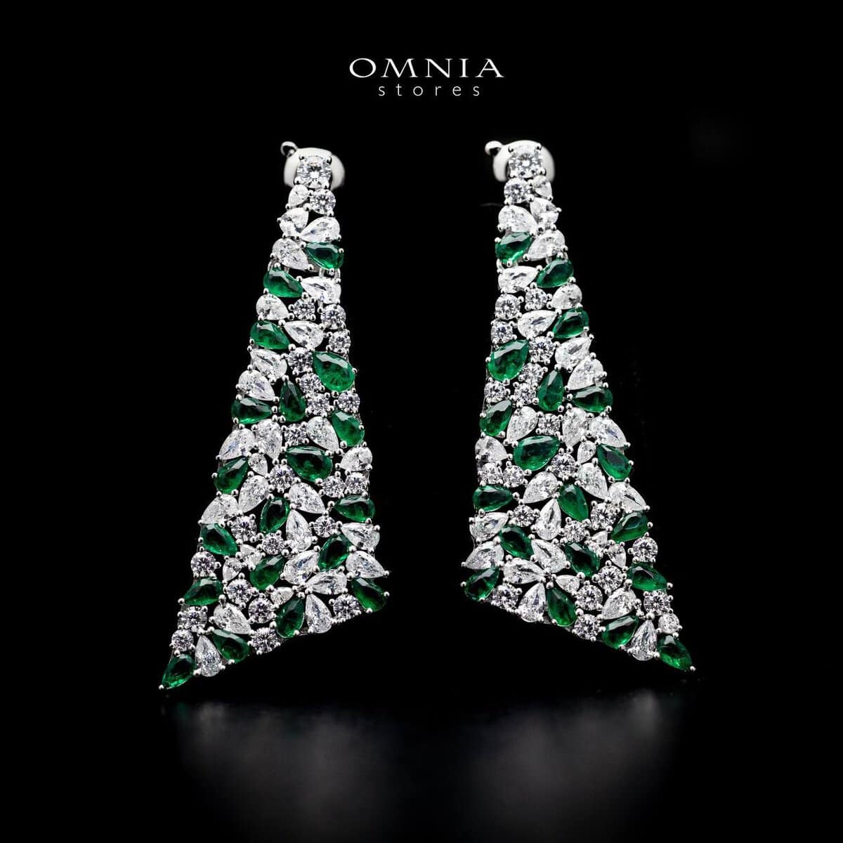 Omnia Jana Emerald Green Drop Earrings In 92.5 Silver with High Quality Simulated Diamonds - OMNIASTORES UAE