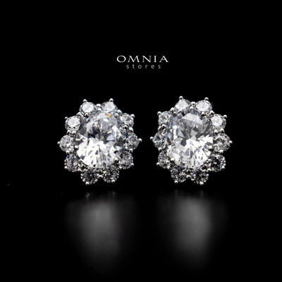Omnia Harper Floral Stud Earrings In 92.5 Silver with High Quality Simulated Diamonds