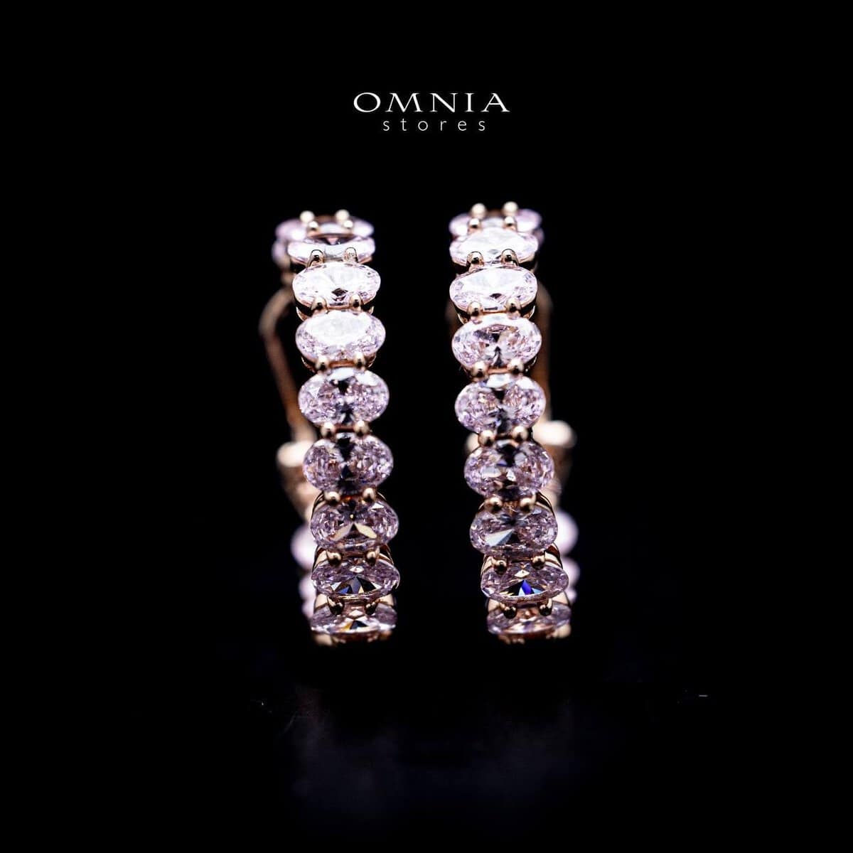Omnia Selita Rose Gold Hoop Earrings In 92.5 Silver with High Quality Simulated Diamonds - OMNIASTORES UAE