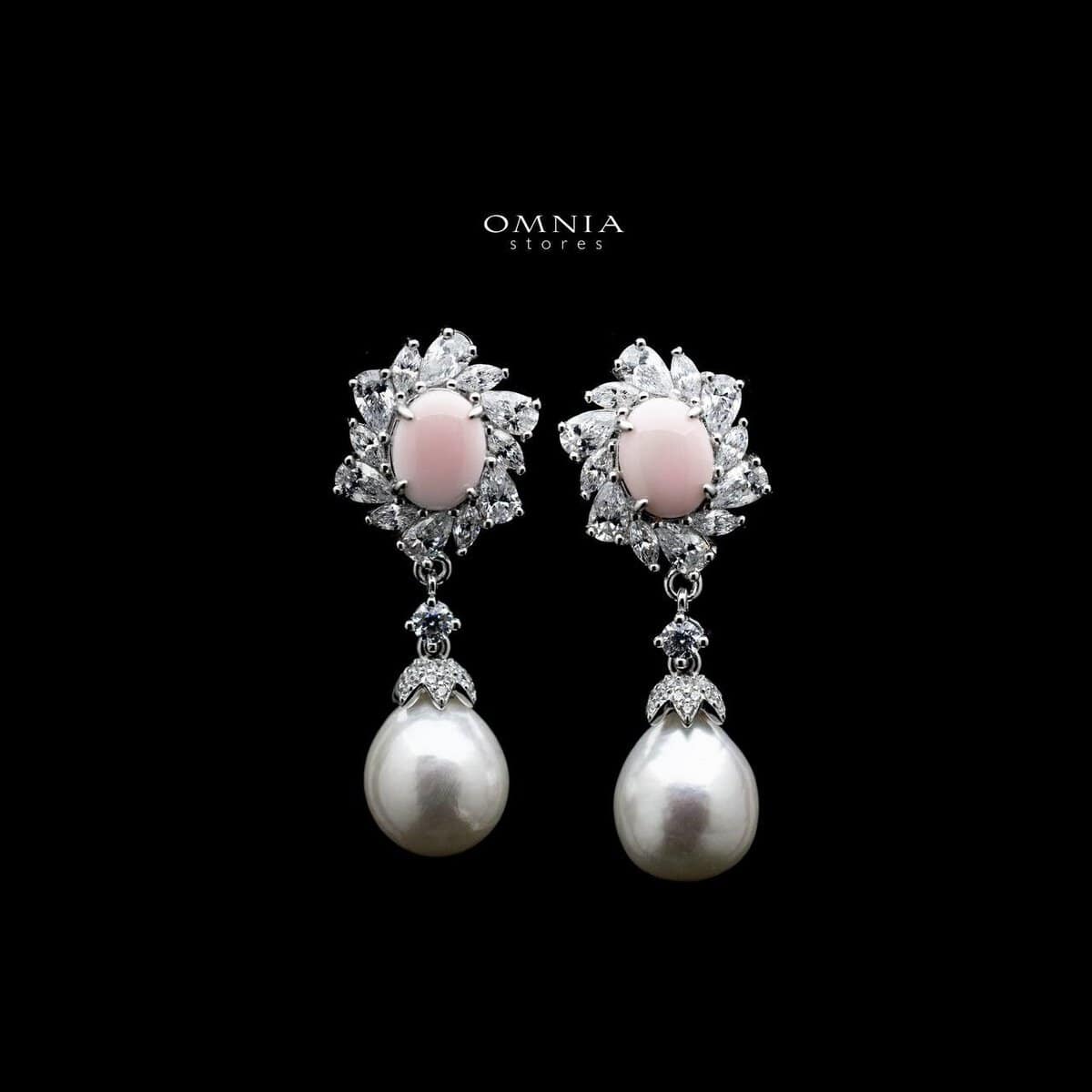 Omnia Hana Pink and White Drop Earrings in 925 Silver with High Quality Simulated Diamonds - OMNIASTORES UAE