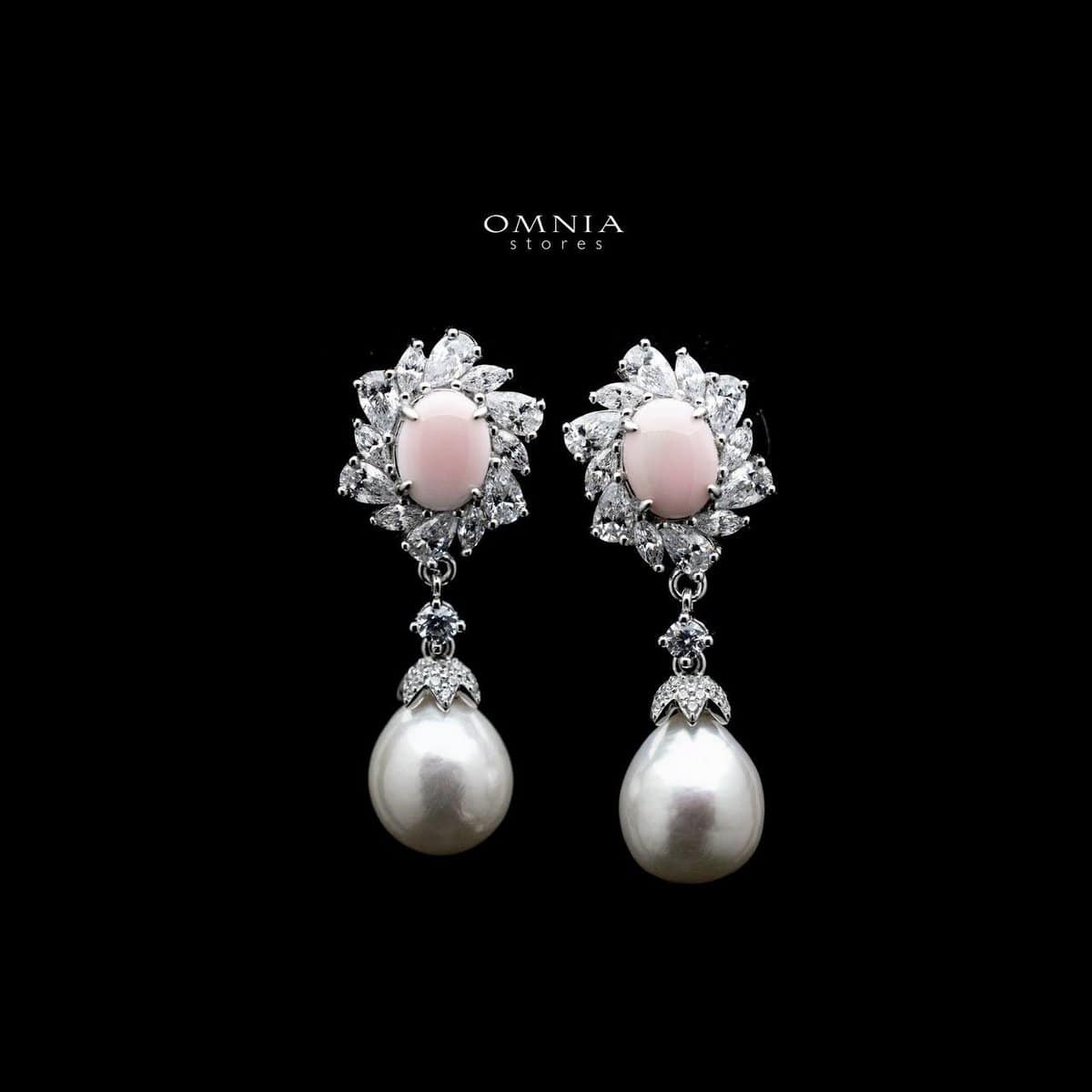 Omnia Hana Pink and White Drop Earrings in 925 Silver with High Quality Simulated Diamonds - OMNIASTORES UAE