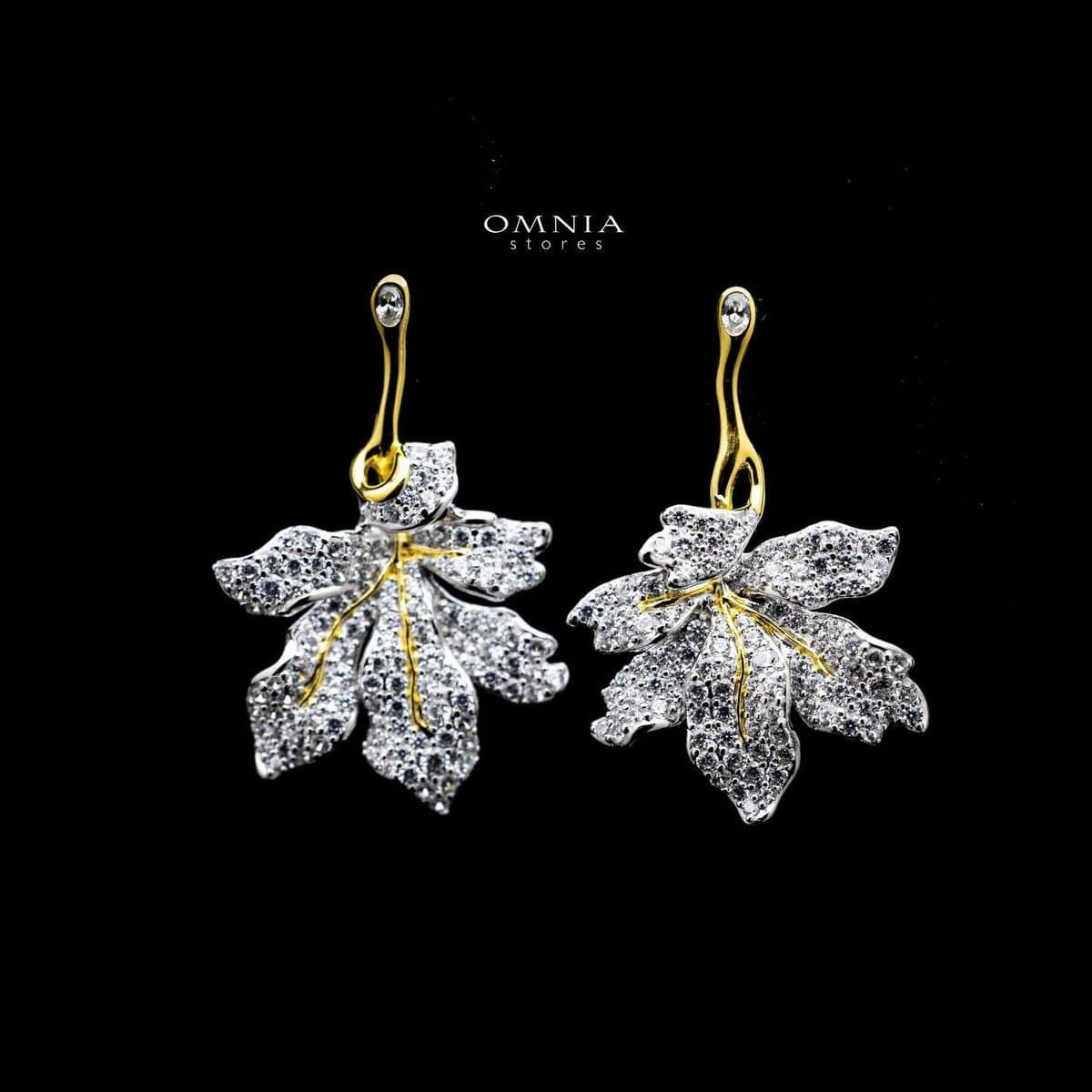 Omnia Willow Leaf Drop Earrings in 92.5 Silver with High Quality Simulated Diamonds - OMNIASTORES UAE
