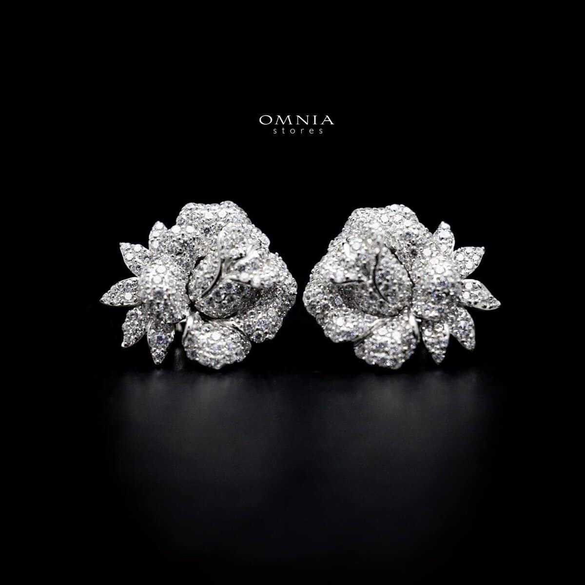 Omnia Stella Floral Earrings in 925 Silver with High Quality Simulated Diamonds - OMNIASTORES UAE