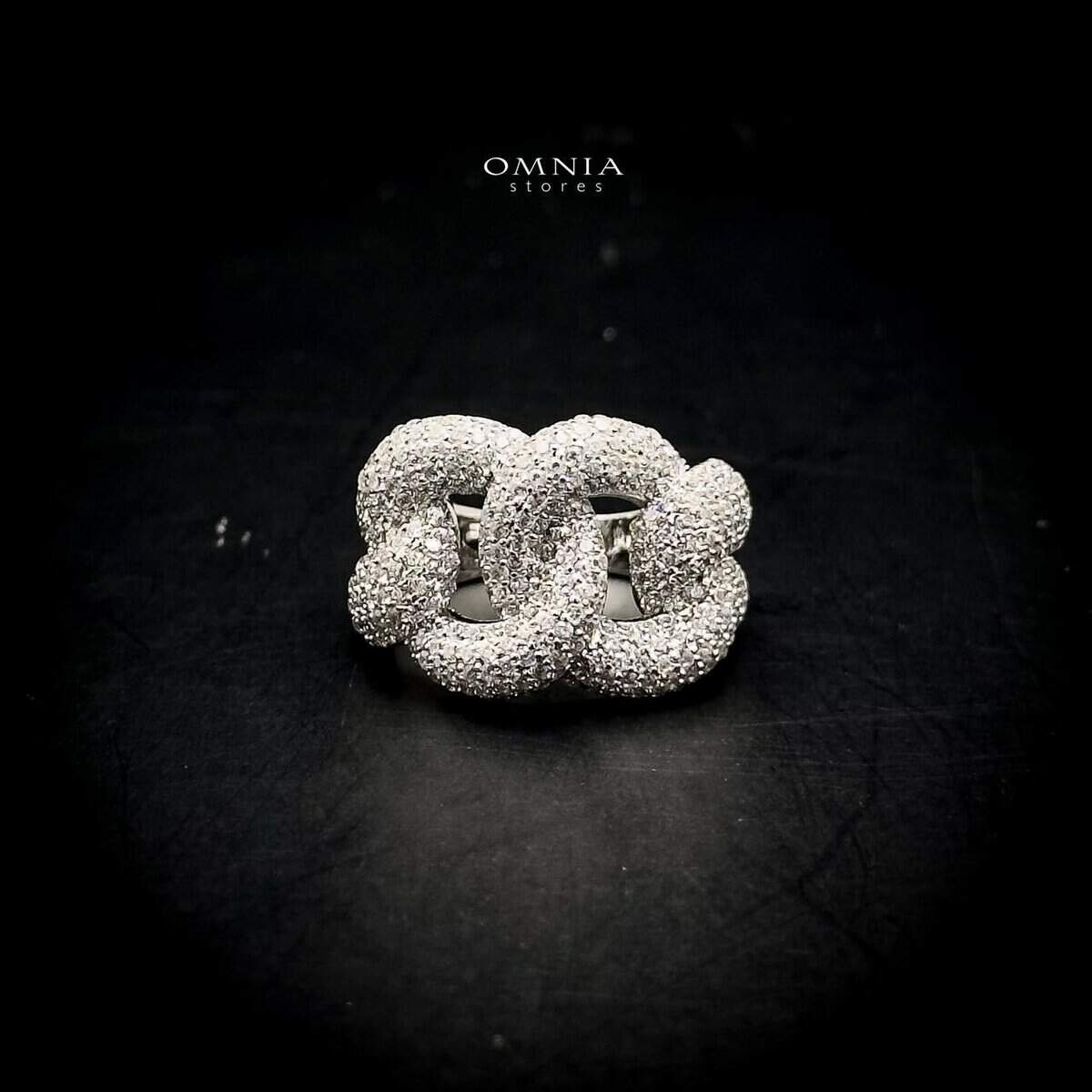 Omnia Amina Bold Chain White Ring in High Quality Copper Rhodium Plated - OMNIASTORES UAE