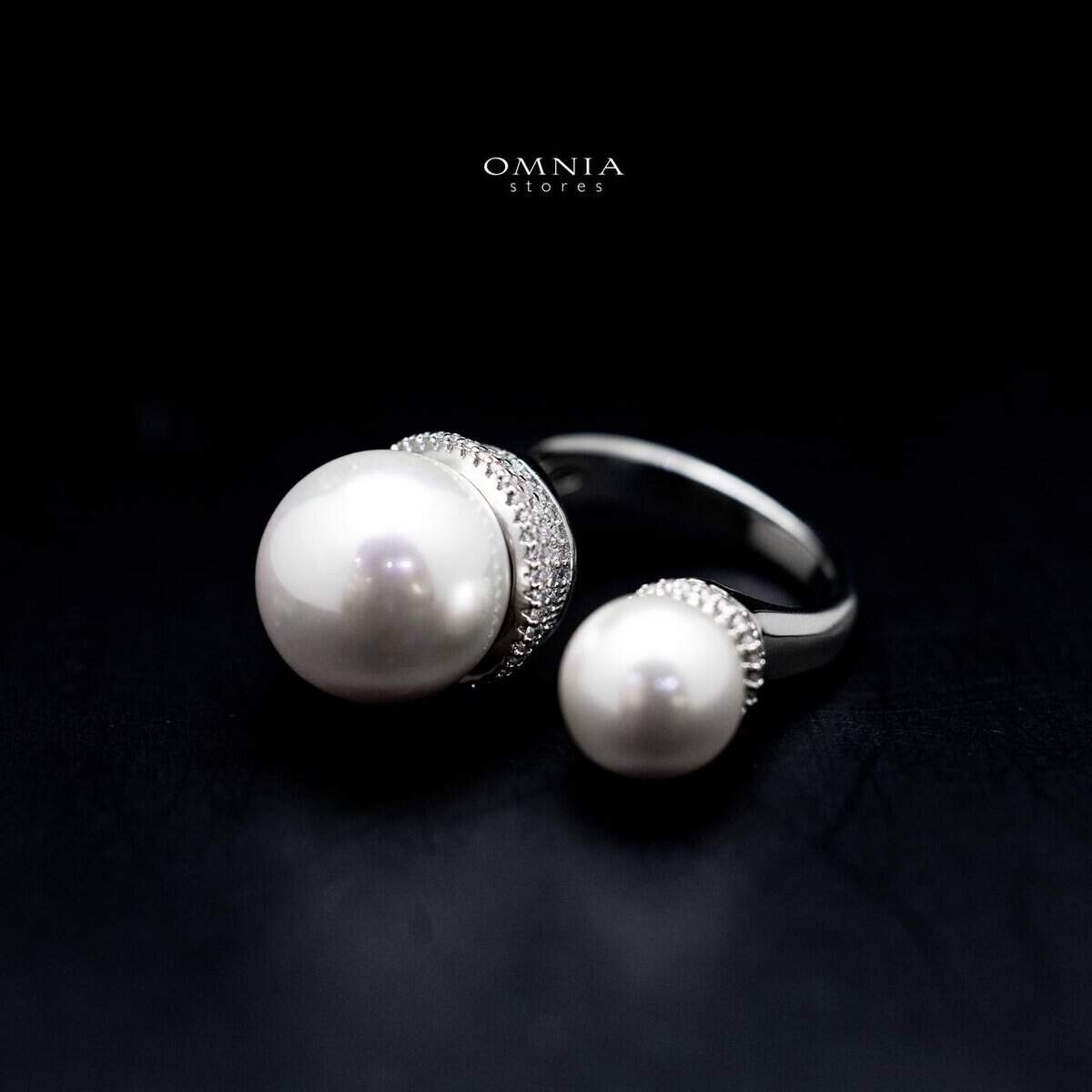 Omnia Lina Double Pearl Ring in High Quality Copper Rhodium Plated - OMNIASTORES UAE
