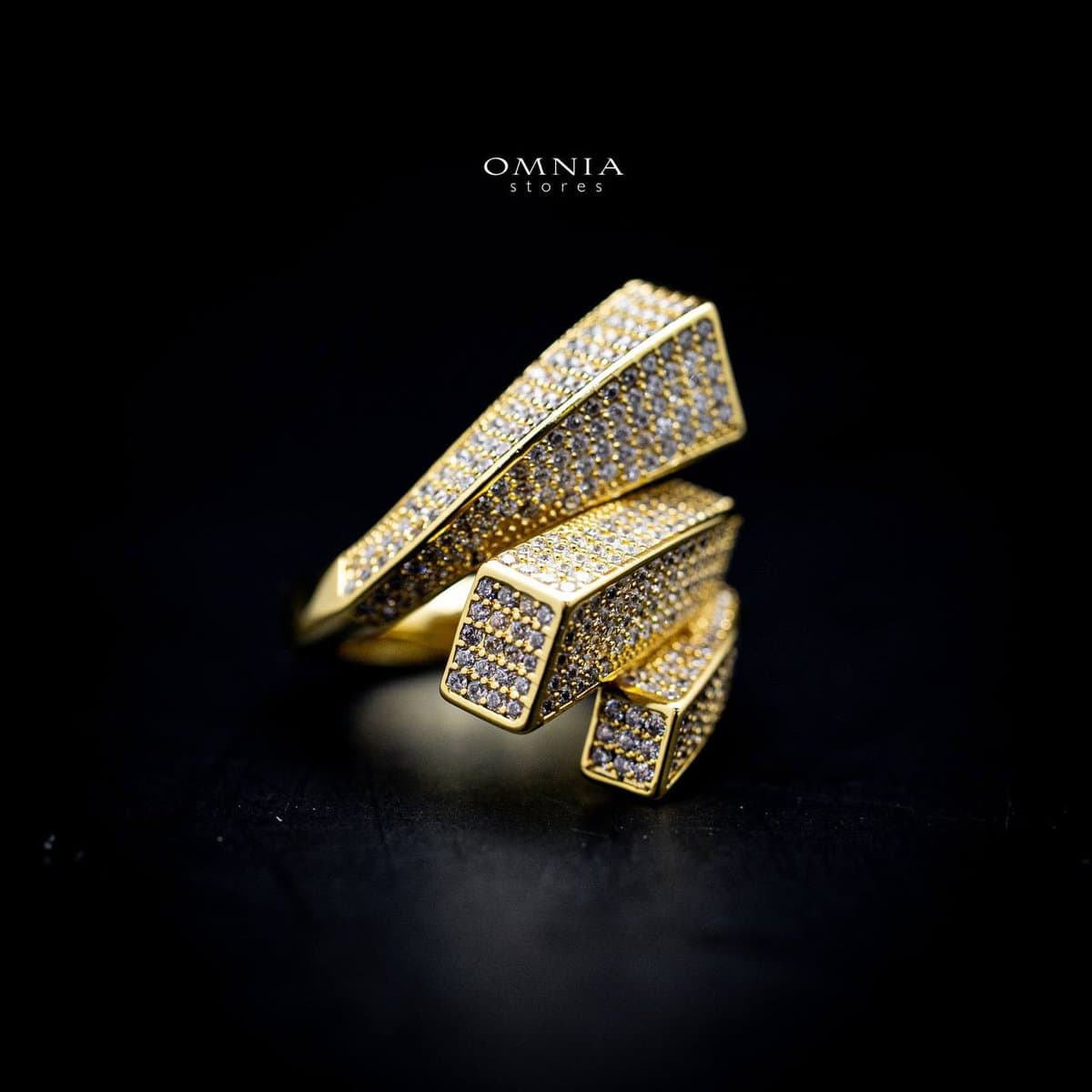 Omnia Maya Geometric Gold Ring Accessories in High Quality Copper Rhodium Plated - OMNIASTORES UAE
