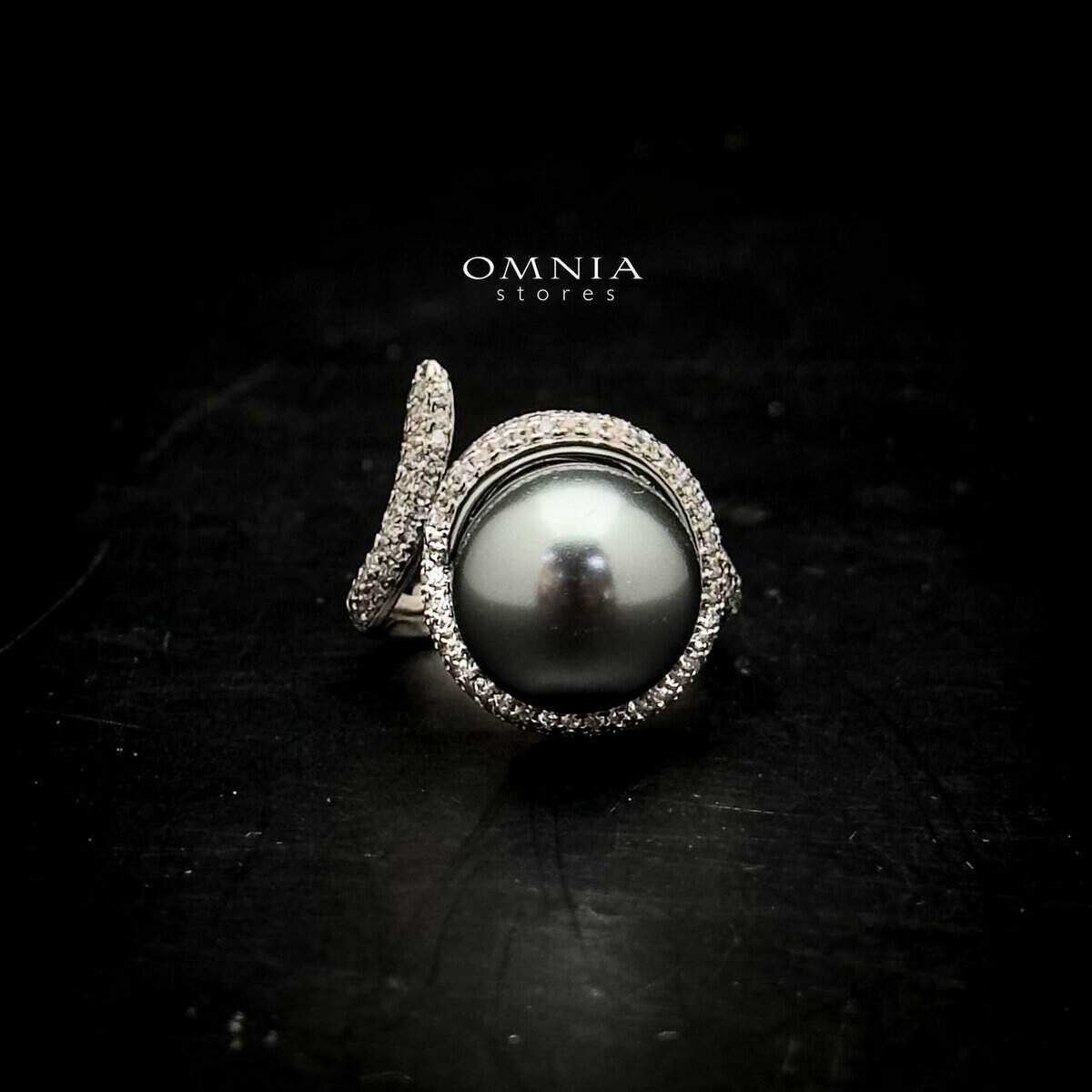 Omnia Leena Silver Pearl Ring in High Quality Copper Rhodium Plated - OMNIASTORES UAE