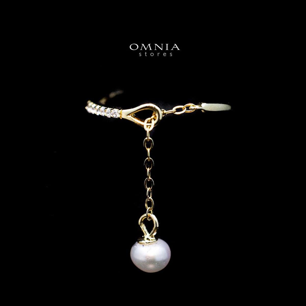 Omnia Diana Pearl Drop Chain Adjustable Ring in 92.5 Silver with High Quality Iced Cut Stone - OMNIASTORES UAE
