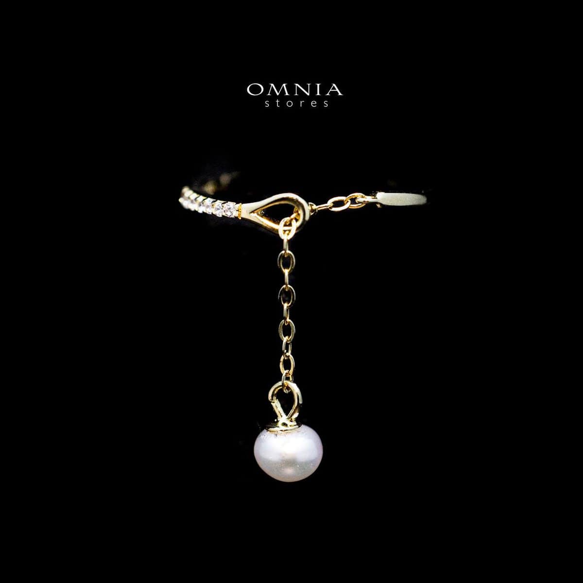 Omnia Diana Pearl Drop Chain Adjustable Ring in 92.5 Silver with High Quality Iced Cut Stone - OMNIASTORES UAE