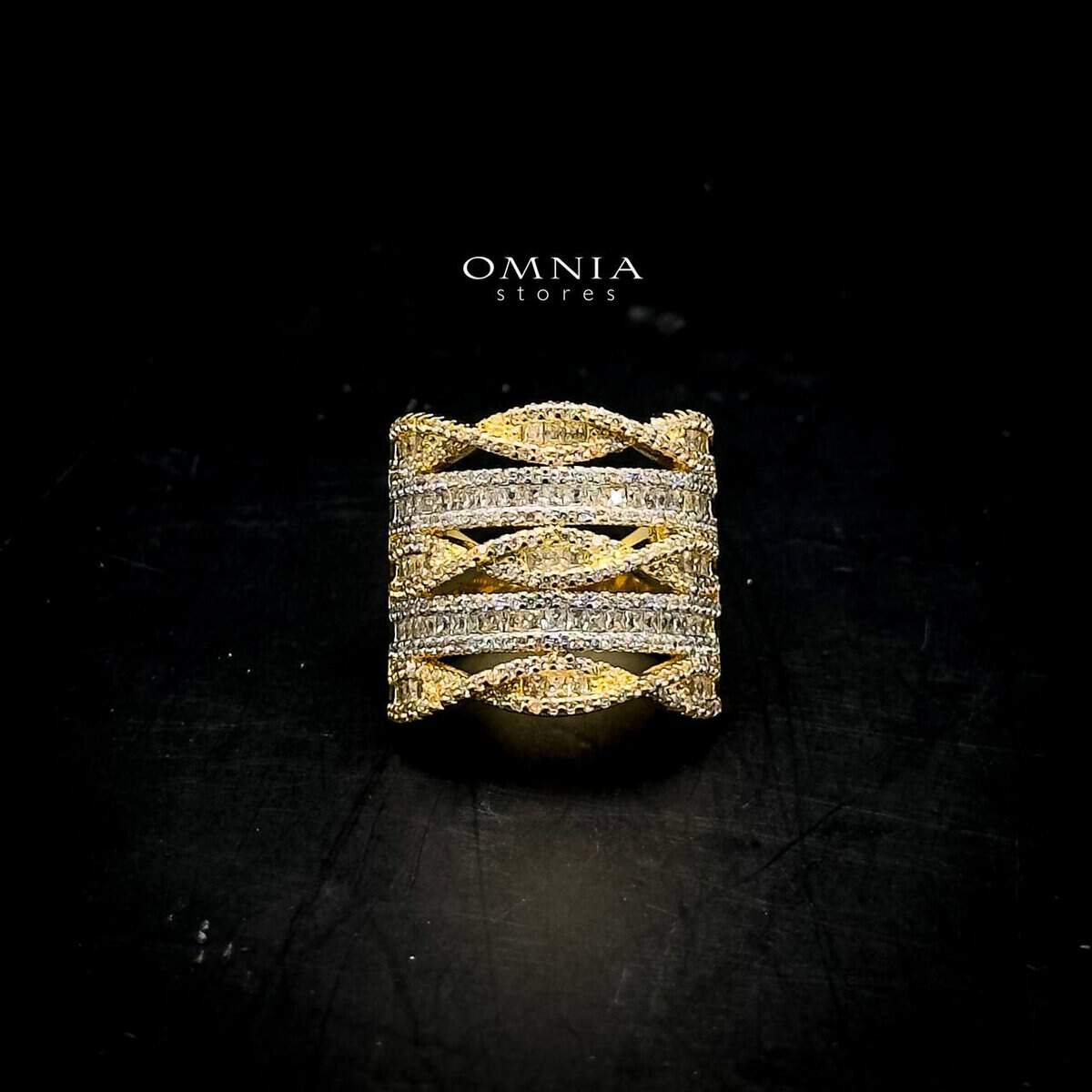 Omnia Lina Golden Ring in High Quality Copper Rhodium Plated - OMNIASTORES UAE