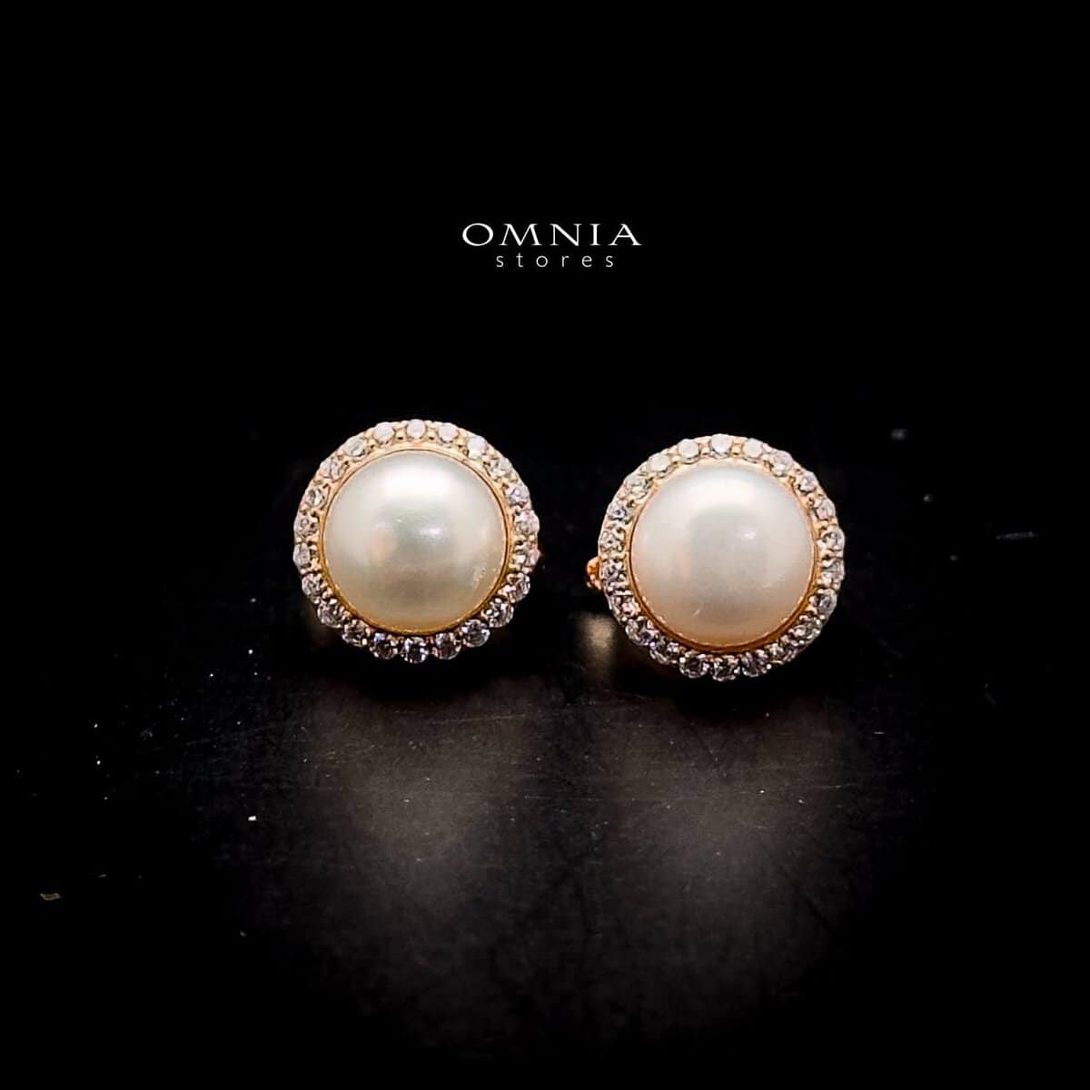 Omnia Dalal Rose Gold Pearl Clip-On Earrings with Iced Cut Stones in High Quality 92.5 Silver - OMNIASTORES UAE