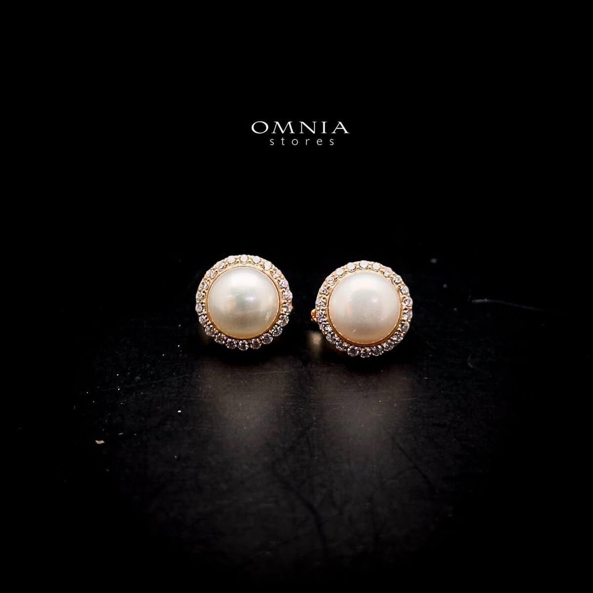 Omnia Dalal Rose Gold Pearl Clip-On Earrings with Iced Cut Stones in High Quality 92.5 Silver - OMNIASTORES UAE