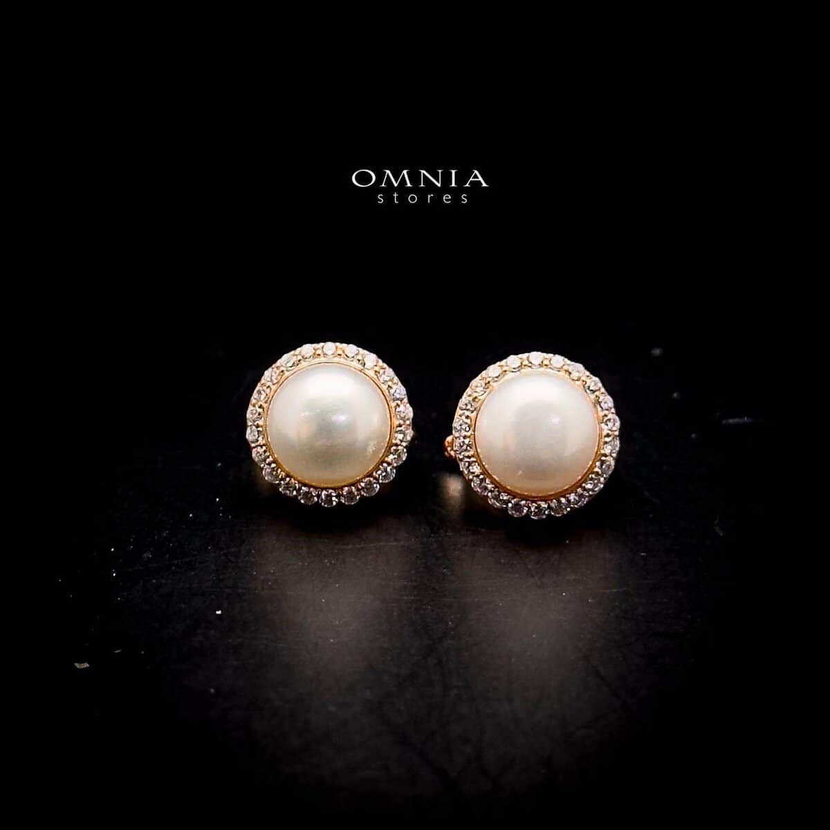 Omnia Dalal Rose Gold Pearl Clip-On Earrings with Iced Cut Stones in High Quality 92.5 Silver - OMNIASTORES UAE