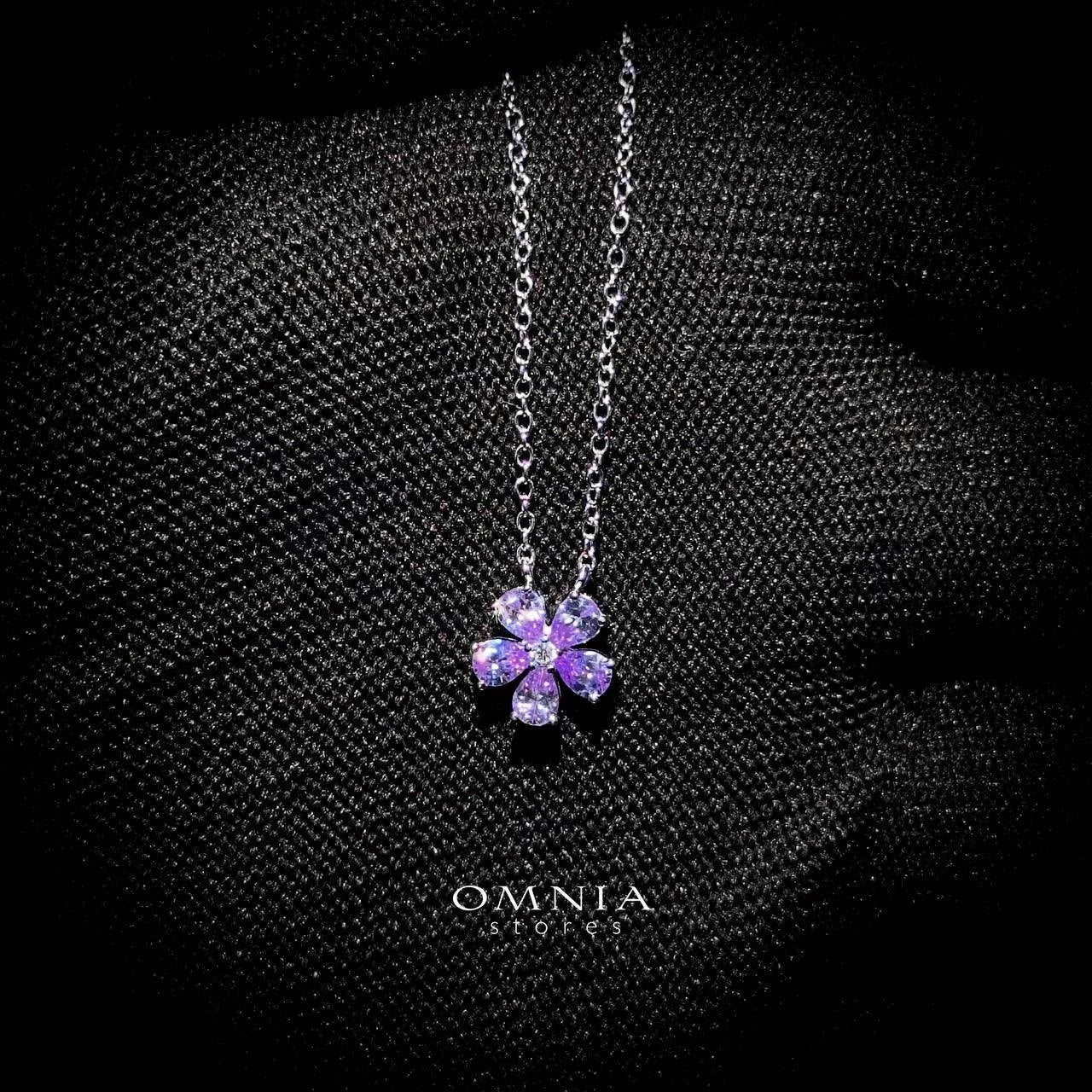 Omnia Purple Bloom Necklace In 92.5 Silver with High Quality Simulated Diamonds - OMNIASTORES UAE