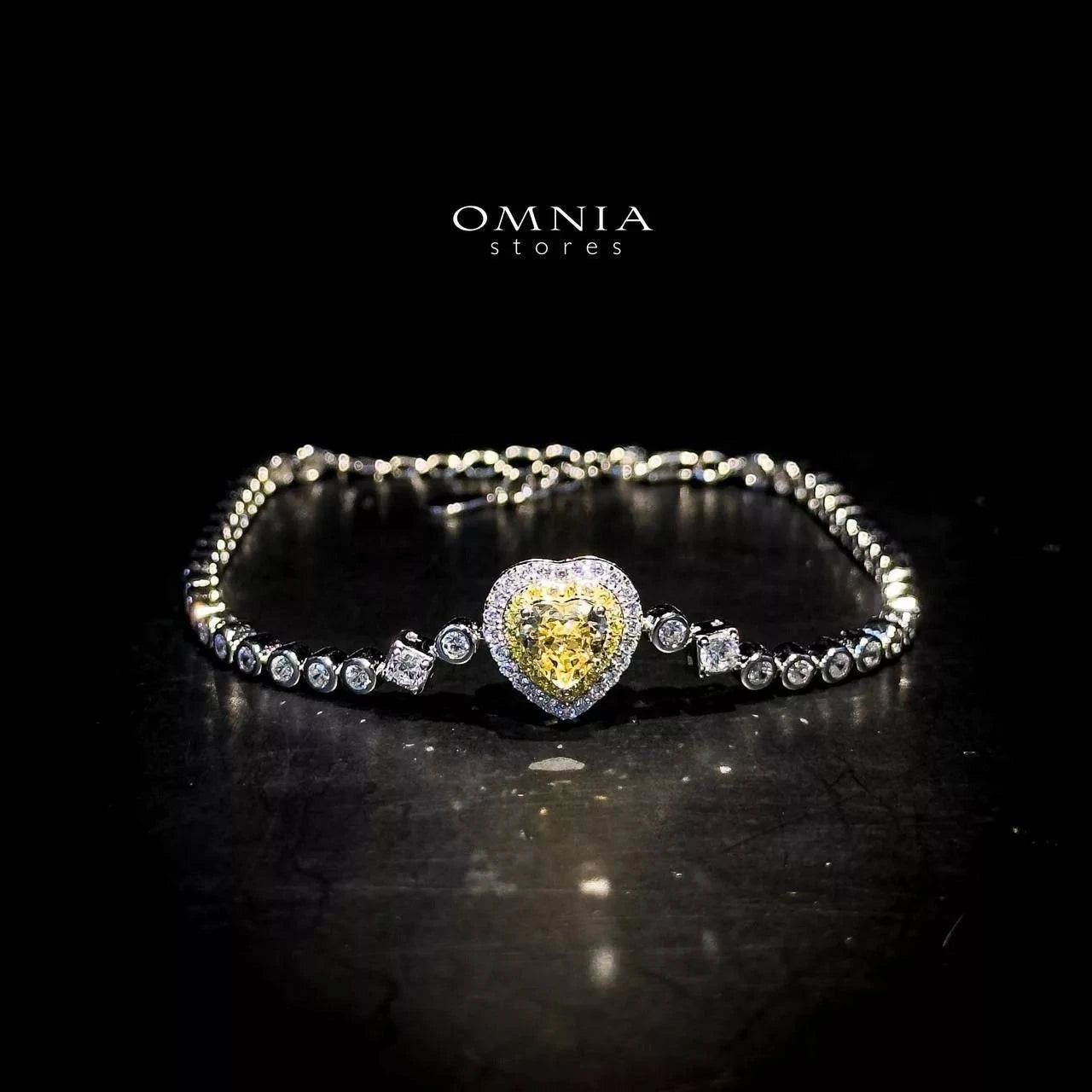 Omnia Almas Yellow Heart Radiance Tennis Bracelet in 92.5 Silver with High Quality Simulated Diamonds - OMNIASTORES UAE