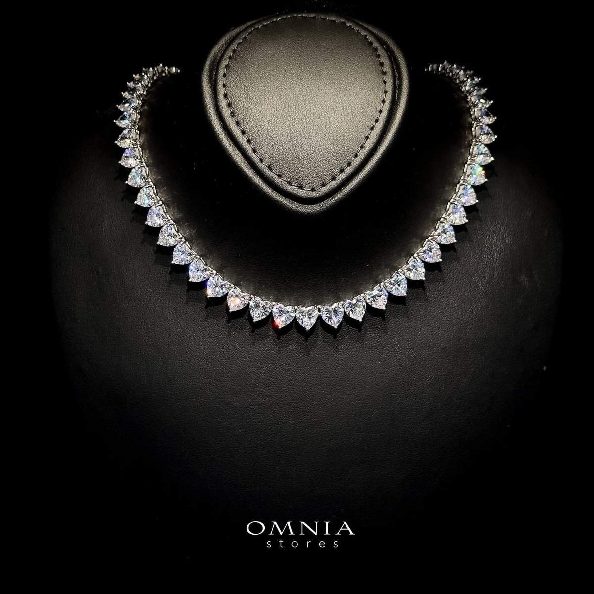 Omnia Shaden Heart-Shaped Tennis Necklace - Silver with Iced Cut Stones - OMNIASTORES UAE