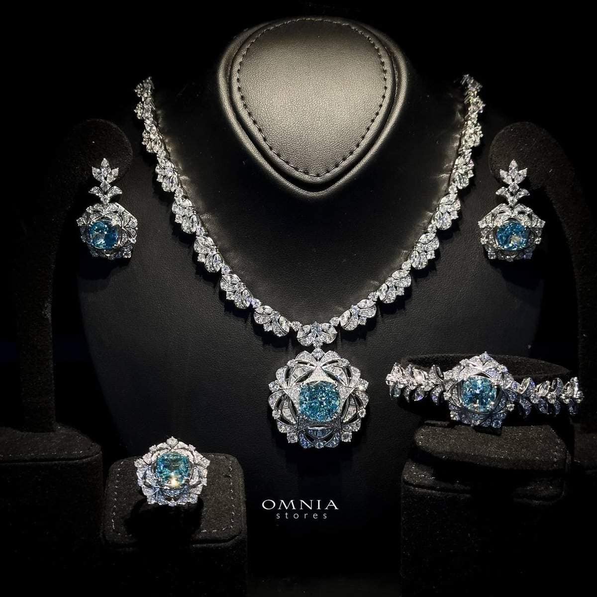 Omnia Madison Baby Blue Bridal Full Set in 925 Silver with High Quality Iced Cut Stone - OMNIASTORES UAE