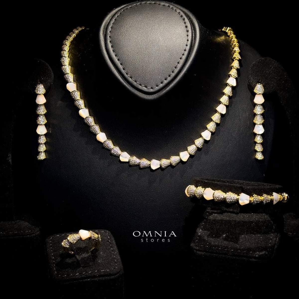 Omnia Sanya Golden Bridal Full Set in High Quality Zircon Stone in Rhodium Plated - OMNIASTORES UAE