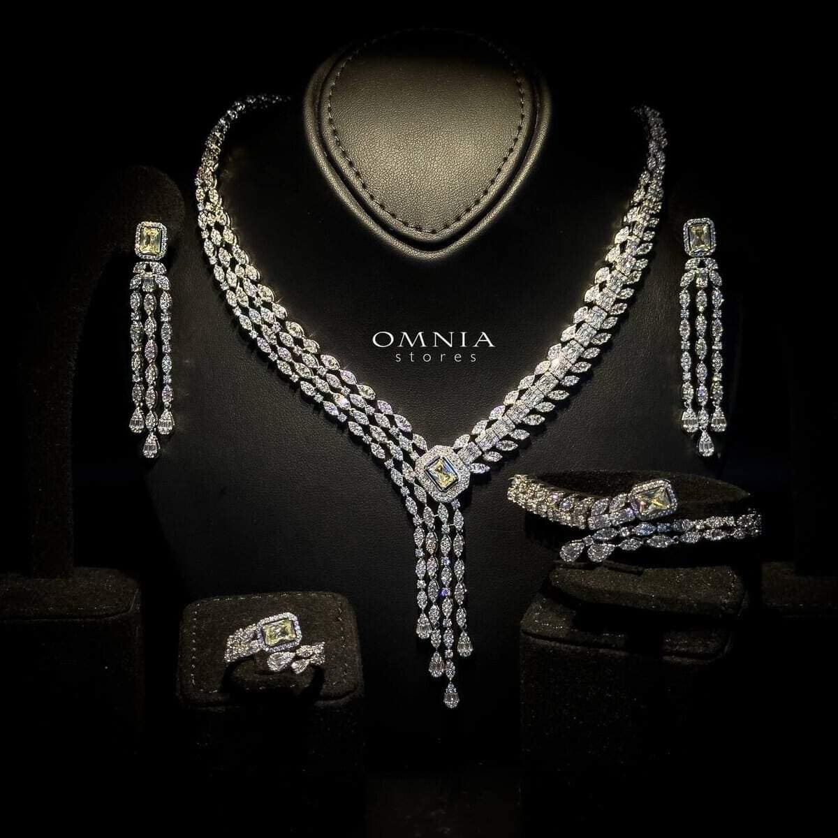 Omnia Jana Yellow Bridal Full Set in High Quality Zircon Stone Rhodium Plated - OMNIASTORES UAE