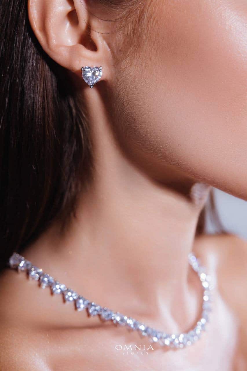 Omnia Shaden Heart-Shaped Tennis Necklace - Silver with Iced Cut Stones - OMNIASTORES UAE