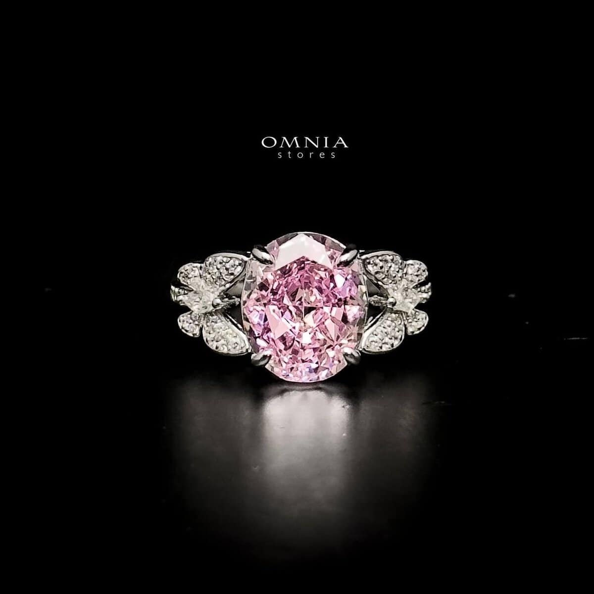 Omnia Maysun Pink Oval Ring in 92.5 Silver with High Quality Simulated Diamonds - OMNIASTORES UAE
