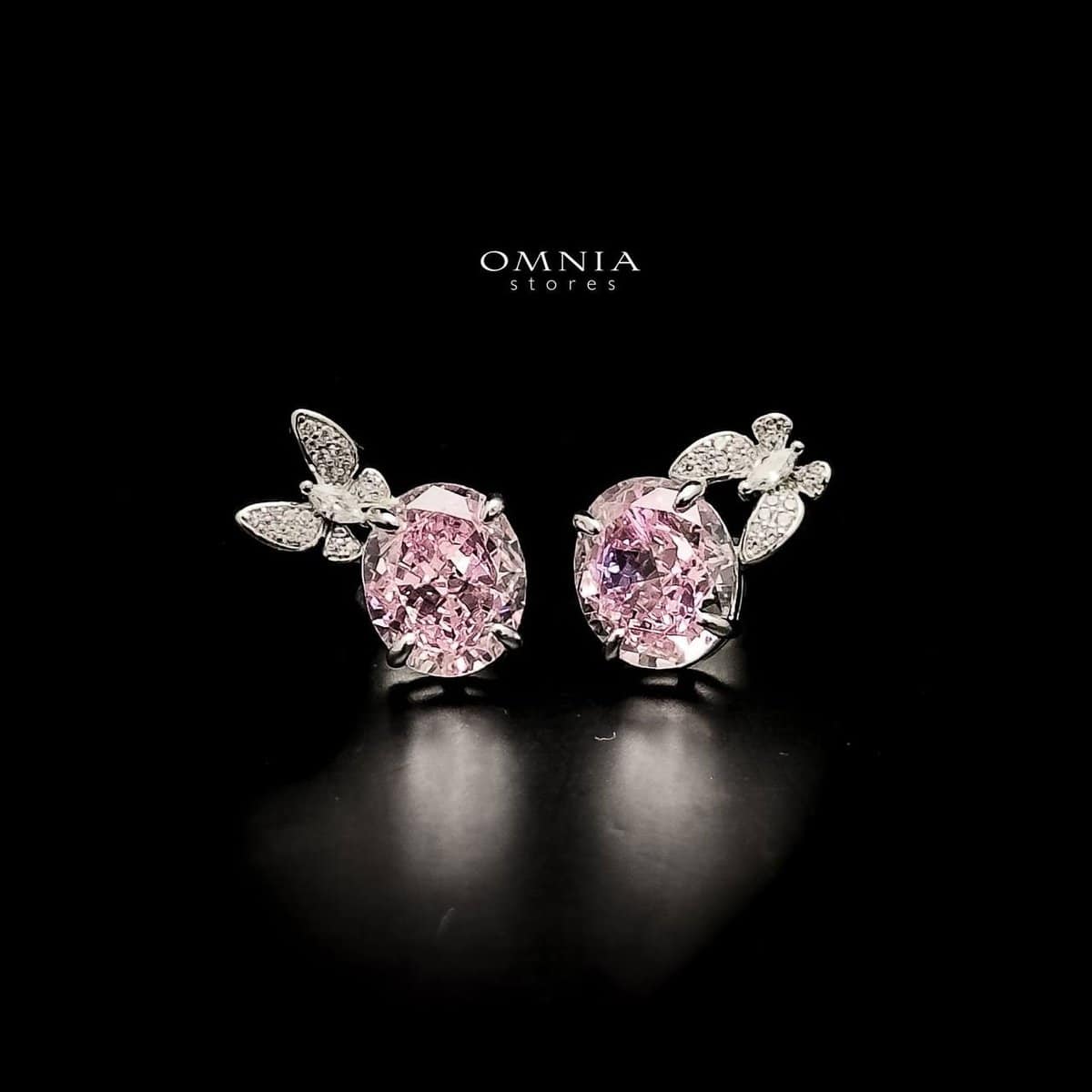 Omnia Maysun Pink Earrings in 925 Silver with High Quality Simulated Diamonds - OMNIASTORES UAE