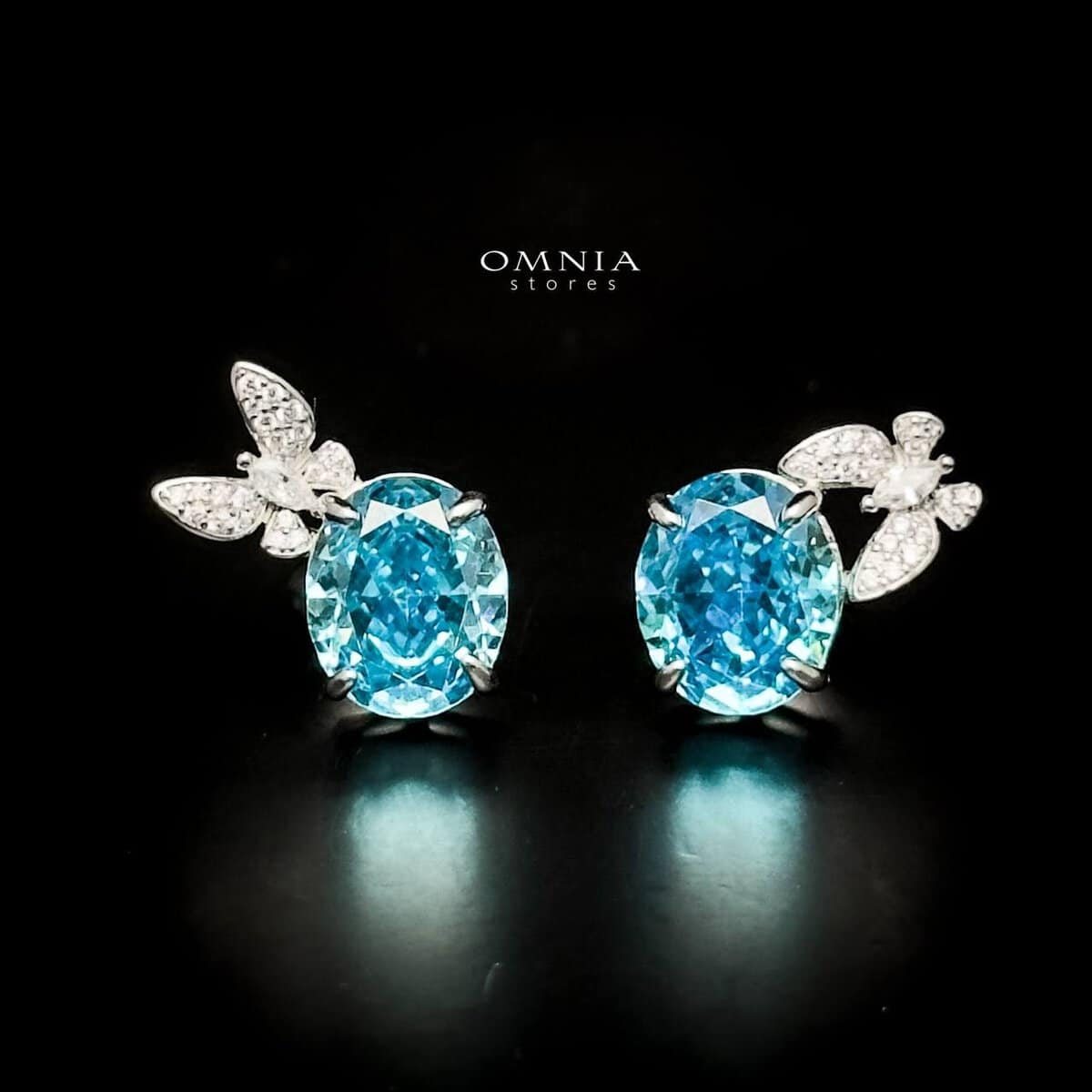 Omnia Maysun Baby Blue Earrings in 92.5 Silver with High Quality Simulated Diamonds - OMNIASTORES UAE