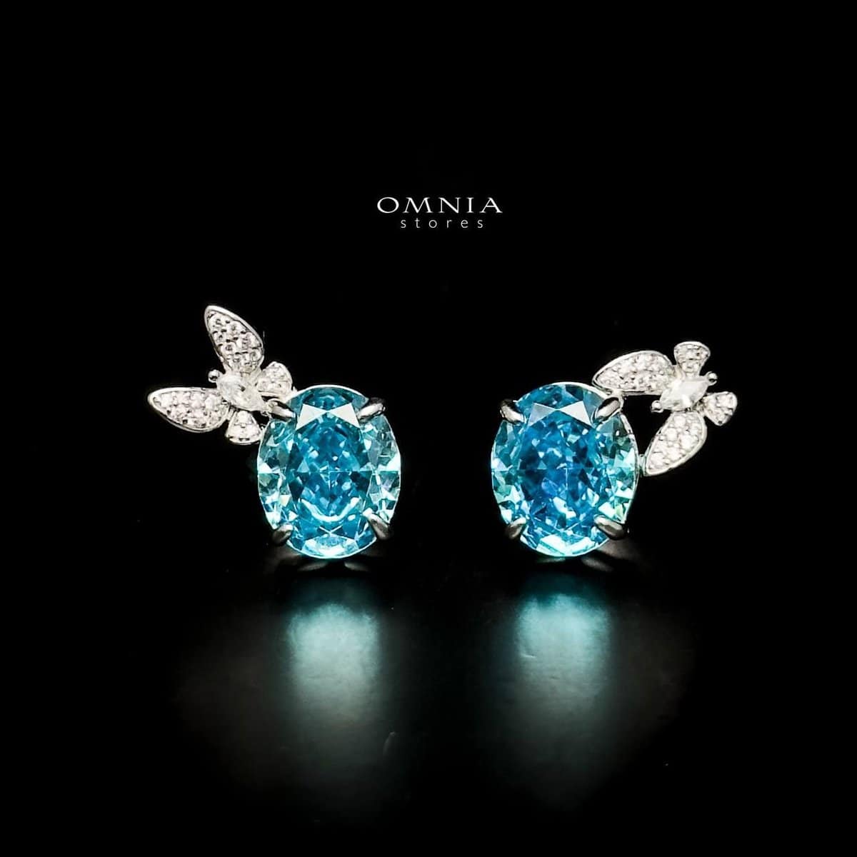 Omnia Maysun Baby Blue Earrings in 92.5 Silver with High Quality Simulated Diamonds - OMNIASTORES UAE