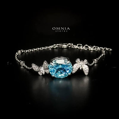 Omnia Maysun Baby Blue Bracelet in 92.5 Silver with High Quality Simulated Diamonds