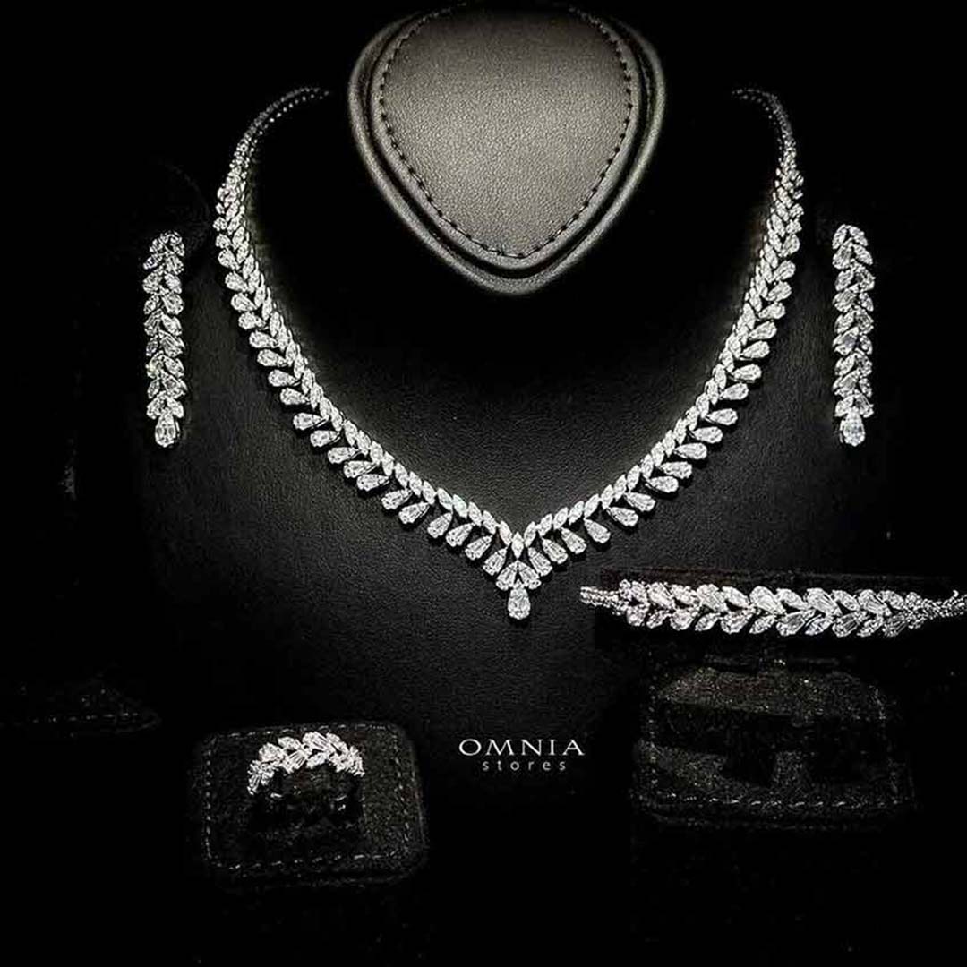 Omnia Aseel White Bridal Full Set in High Quality Zircon Stone Rhodium Plated - OMNIASTORES UAE