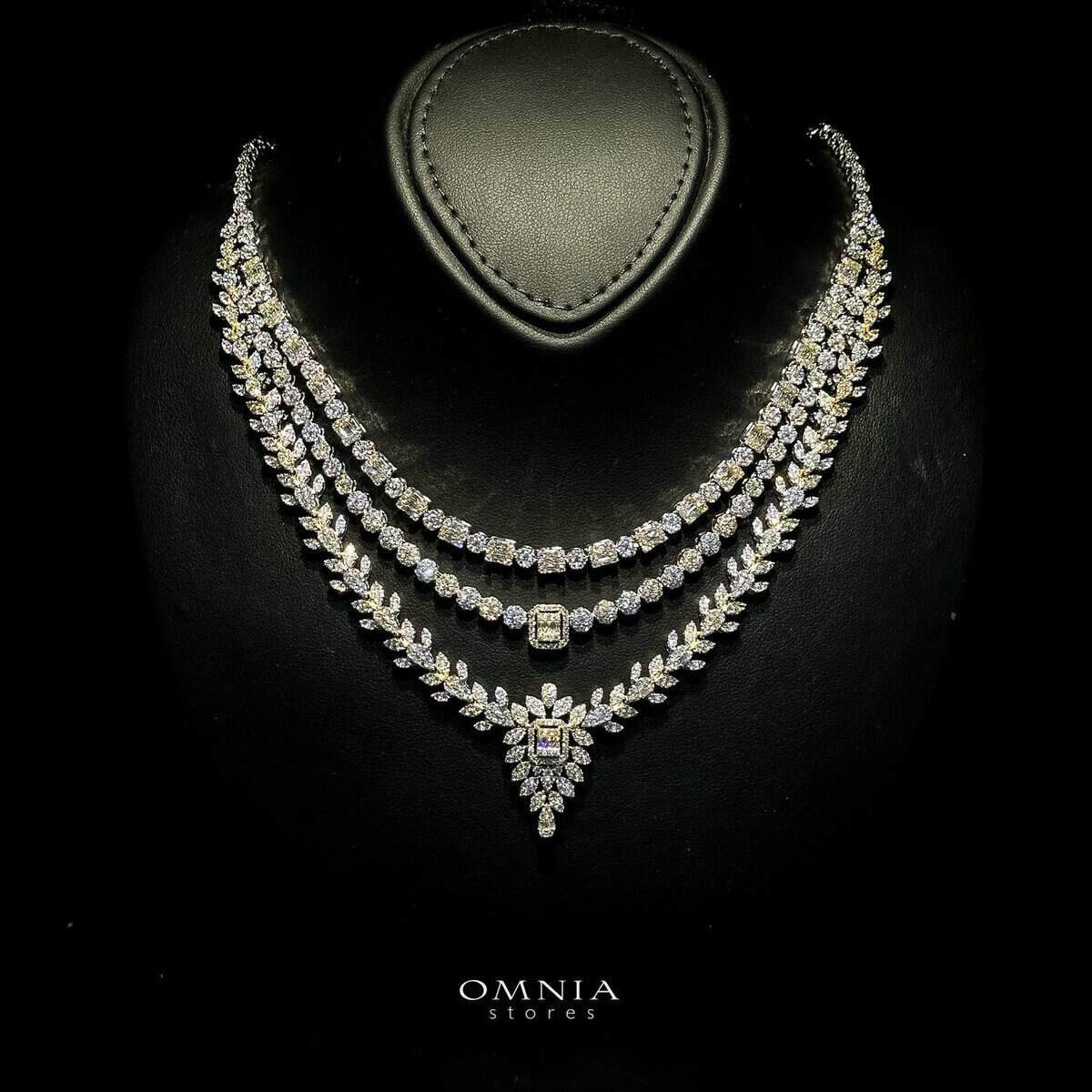 Omnia Jala Golden Bridal Full Set in High Quality Zircon Stone in Rhodium Plated - OMNIASTORES UAE