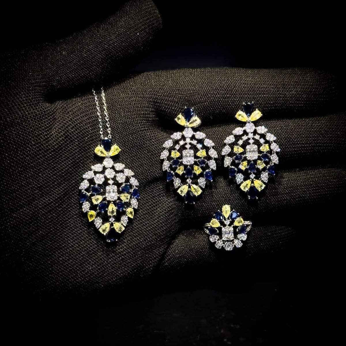 Omnia Ashwaq Blue & Yellow Set in High Quality Zircon Stone - OMNIASTORES UAE