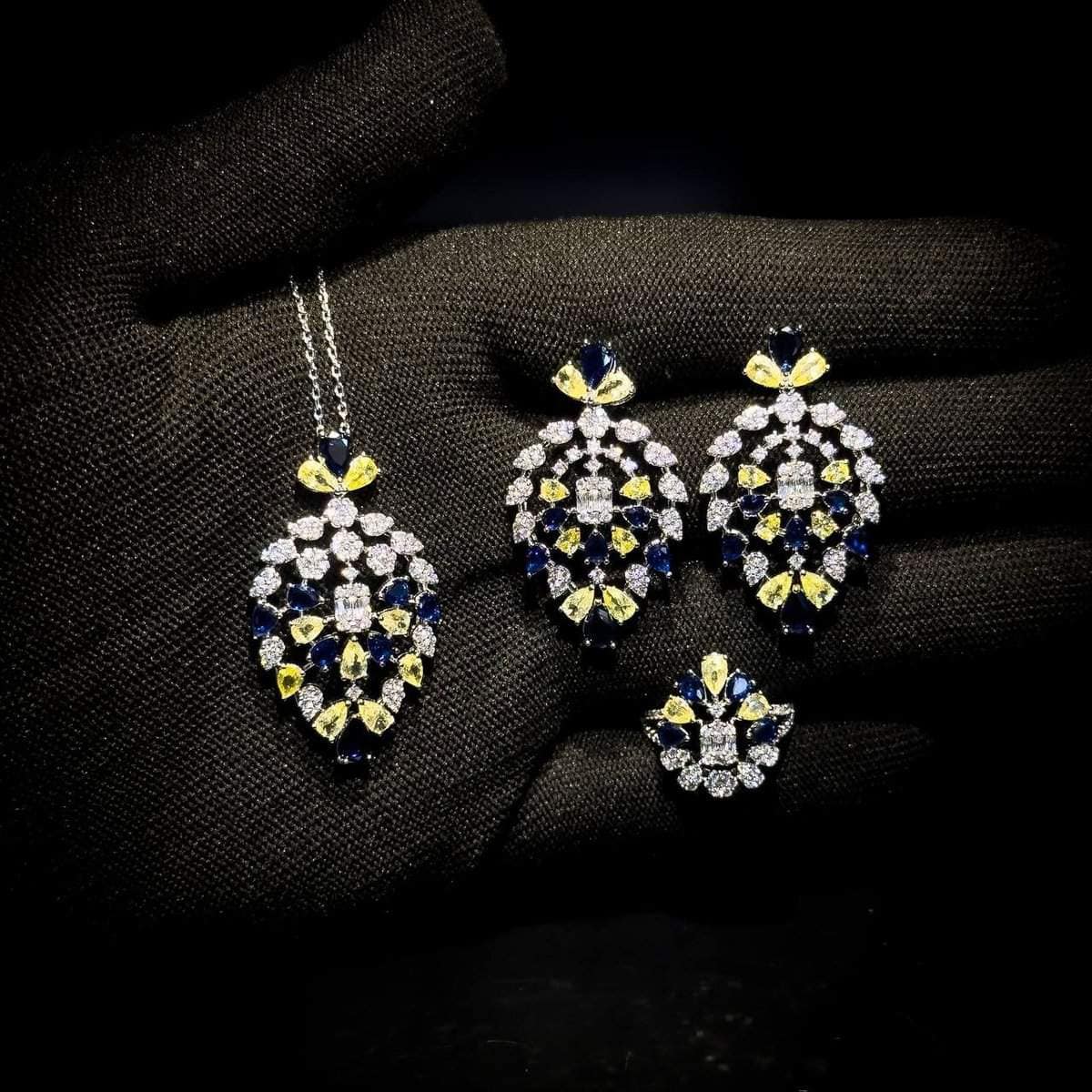 Omnia Ashwaq Blue & Yellow Set in High Quality Zircon Stone - OMNIASTORES UAE